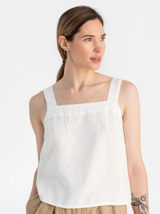 Magic Linen Tops - MagicLinen Olinda Tank Top White Square-Neck 100% Linen. Size L. NWT